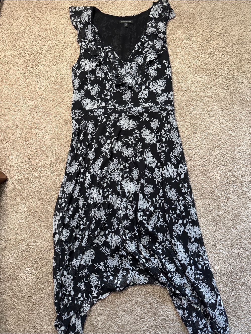 Banana Republic Black and White Floral Asymmetrical Hem Dress